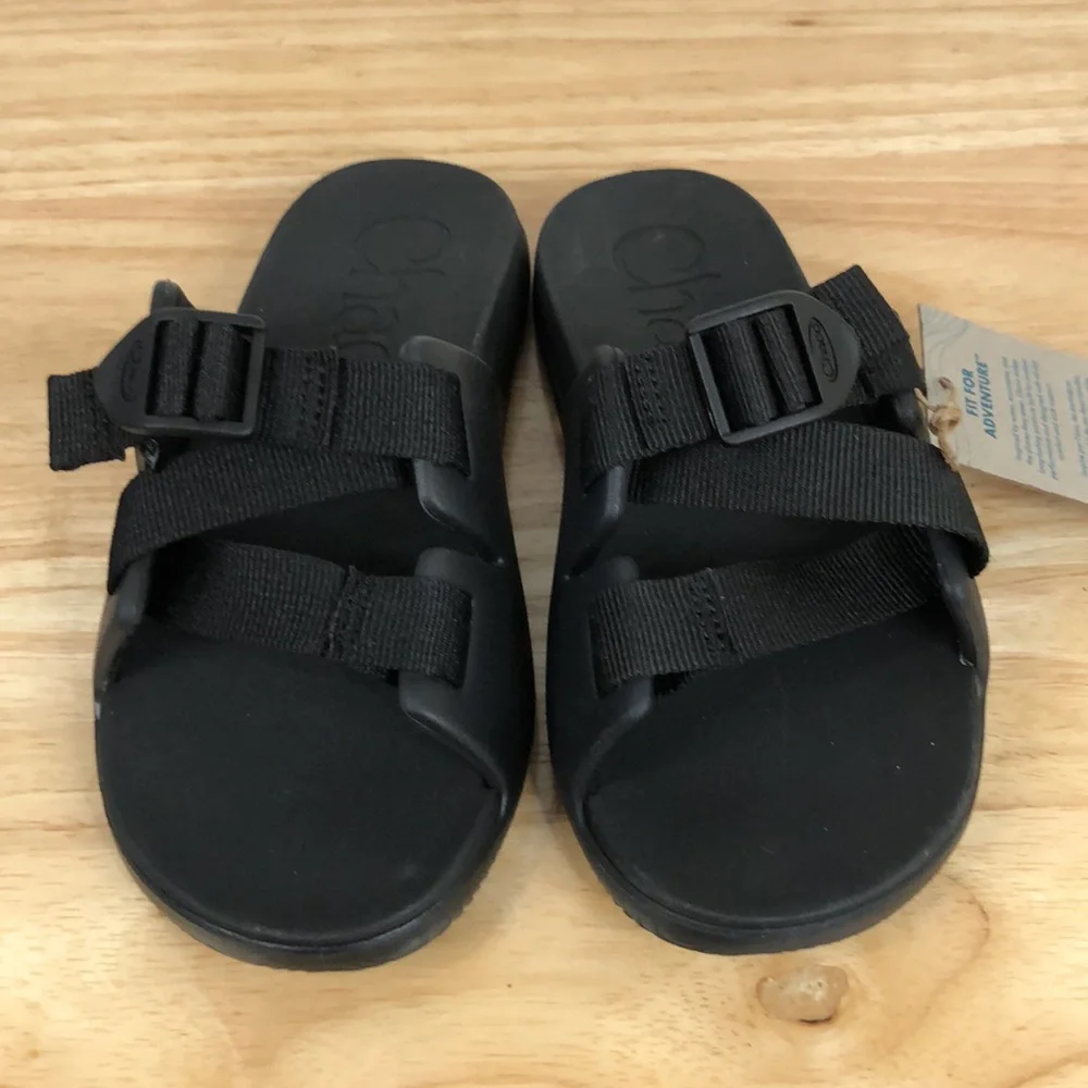 NEW Kids Chaco sandals Black Chillos Sport Shoe open back adjustable cross strap